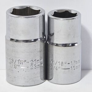 1/2" Drive Chrome Vanadium 6 Point Flip/Reversible Socket SAE & Metric LOT OF 2